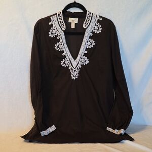 LOFT Brown Top with White Details